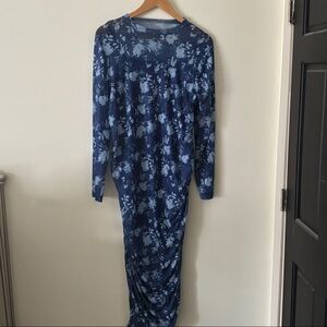 Blue Floral Long Sleeve Ruched Maternity Maxi Dress